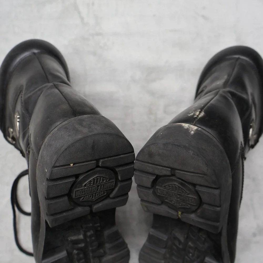 Harley Davidson Leather Boots Mens 10 Black Biker Motorcycle Lug Sole Vintage